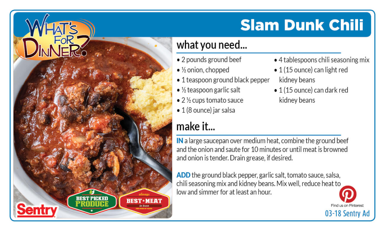 Slam Dunk Chili Recipe Card