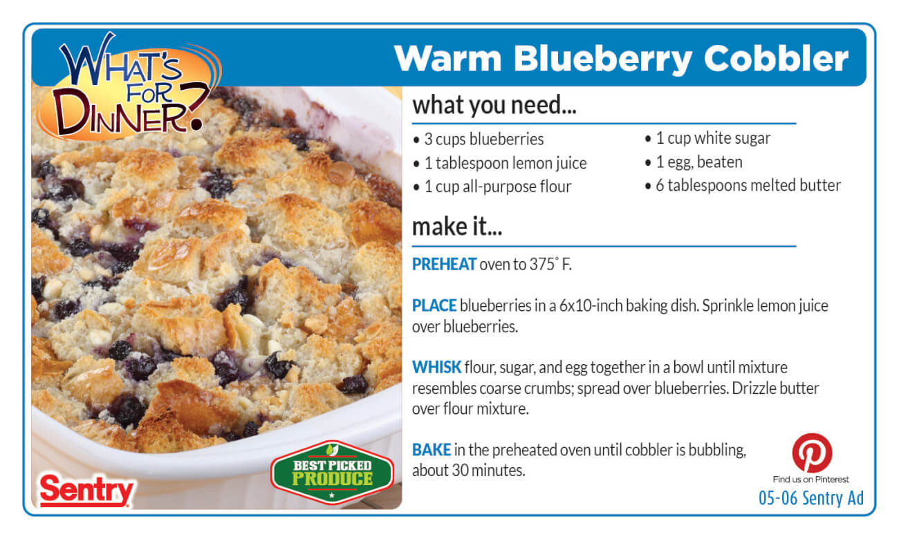Warm Blueberry Cobbler Recipe Card
