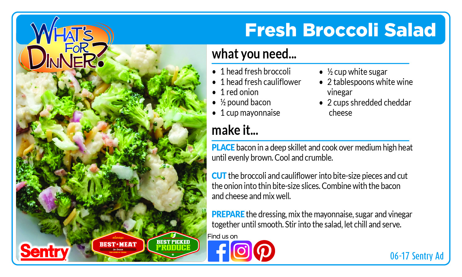 Fresh Broccoli Salad - Recipe Card