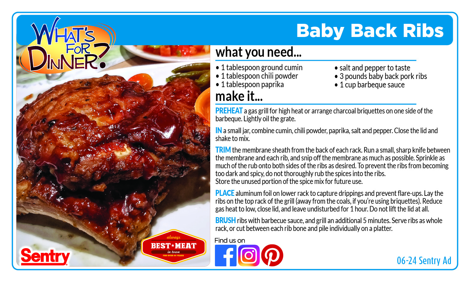 Baby Back Ribs Recipe Card