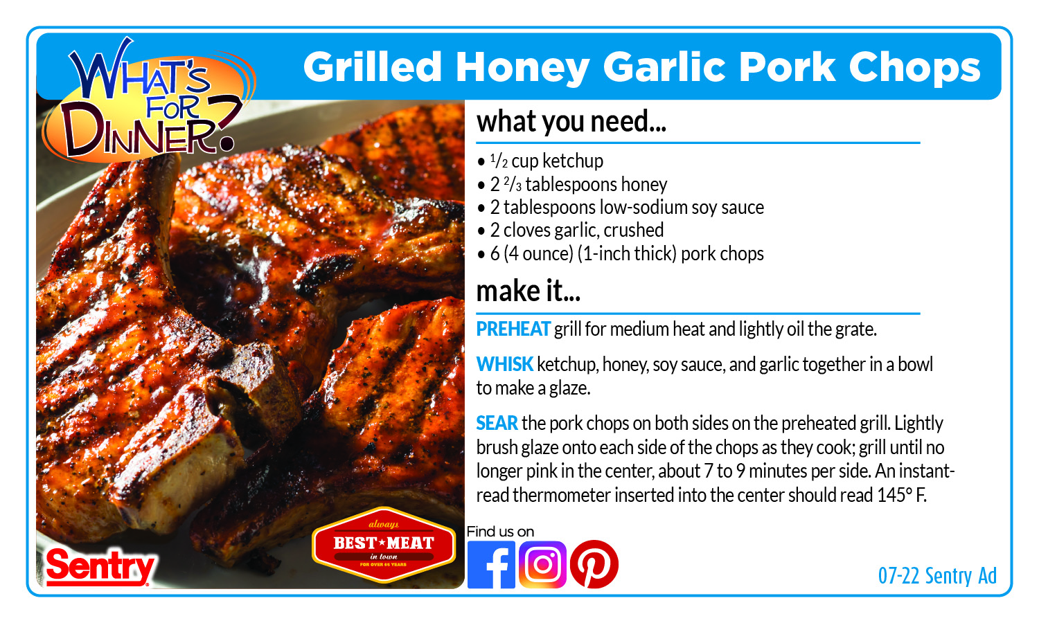 Grilled Honey Garlic Pork Chops - Recipe
