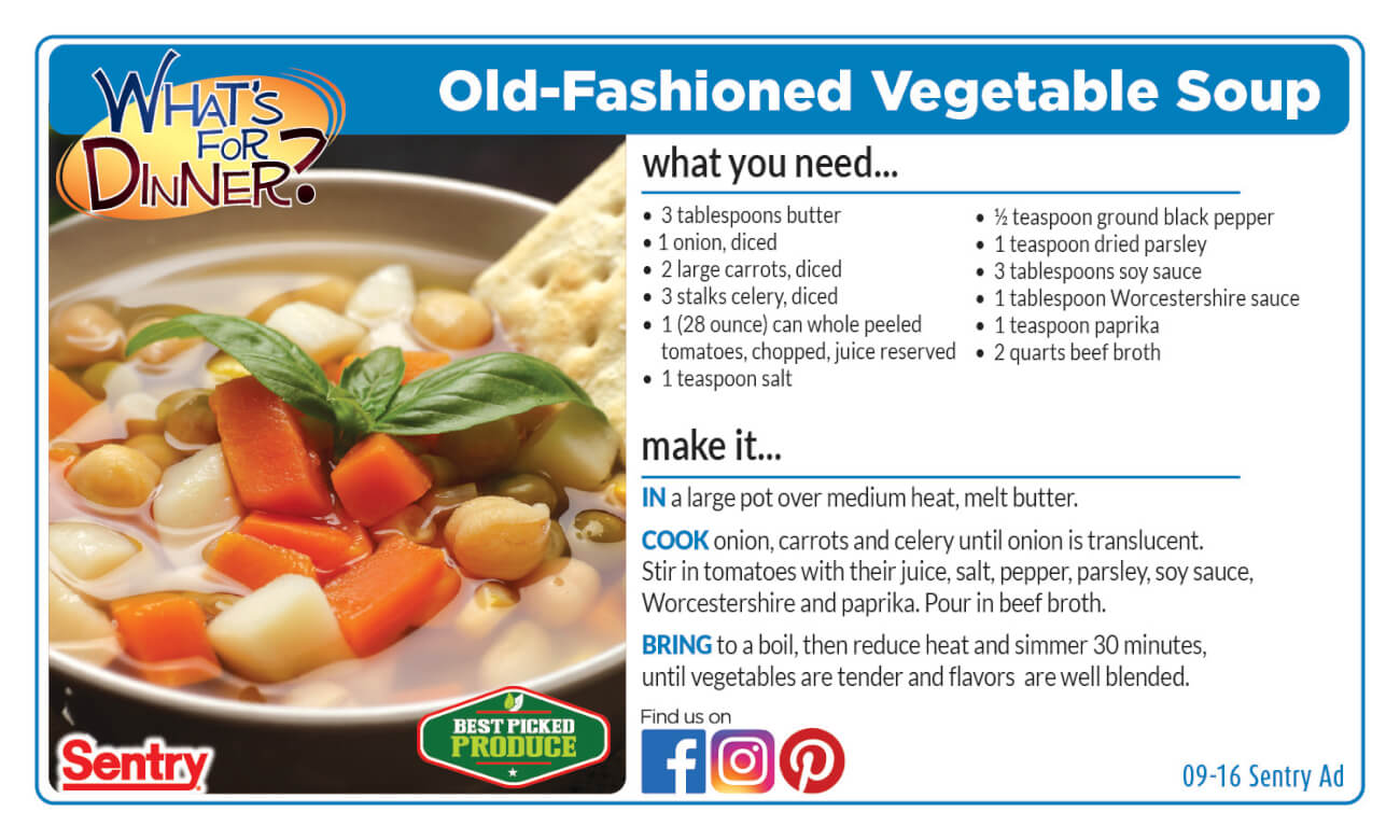 Old Fashioned Vegetable Soup Recipe Card
