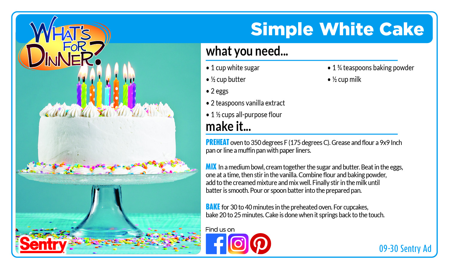 0930 Simple White Cake Recipe Card
