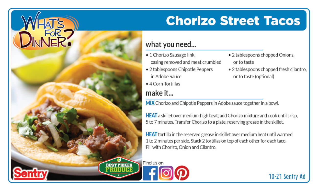 Chorizo Street Tacos Recipe Card
