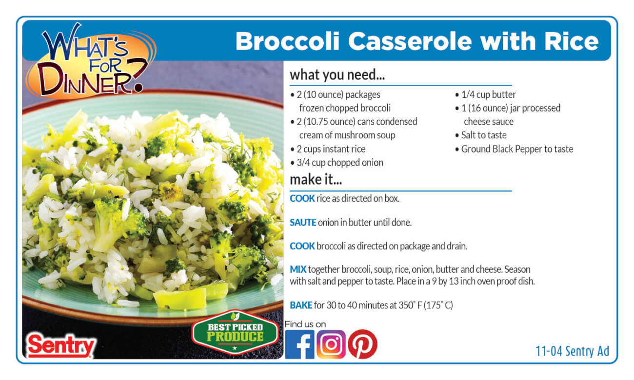 Broccoli Casserole with Rice Recipe Card