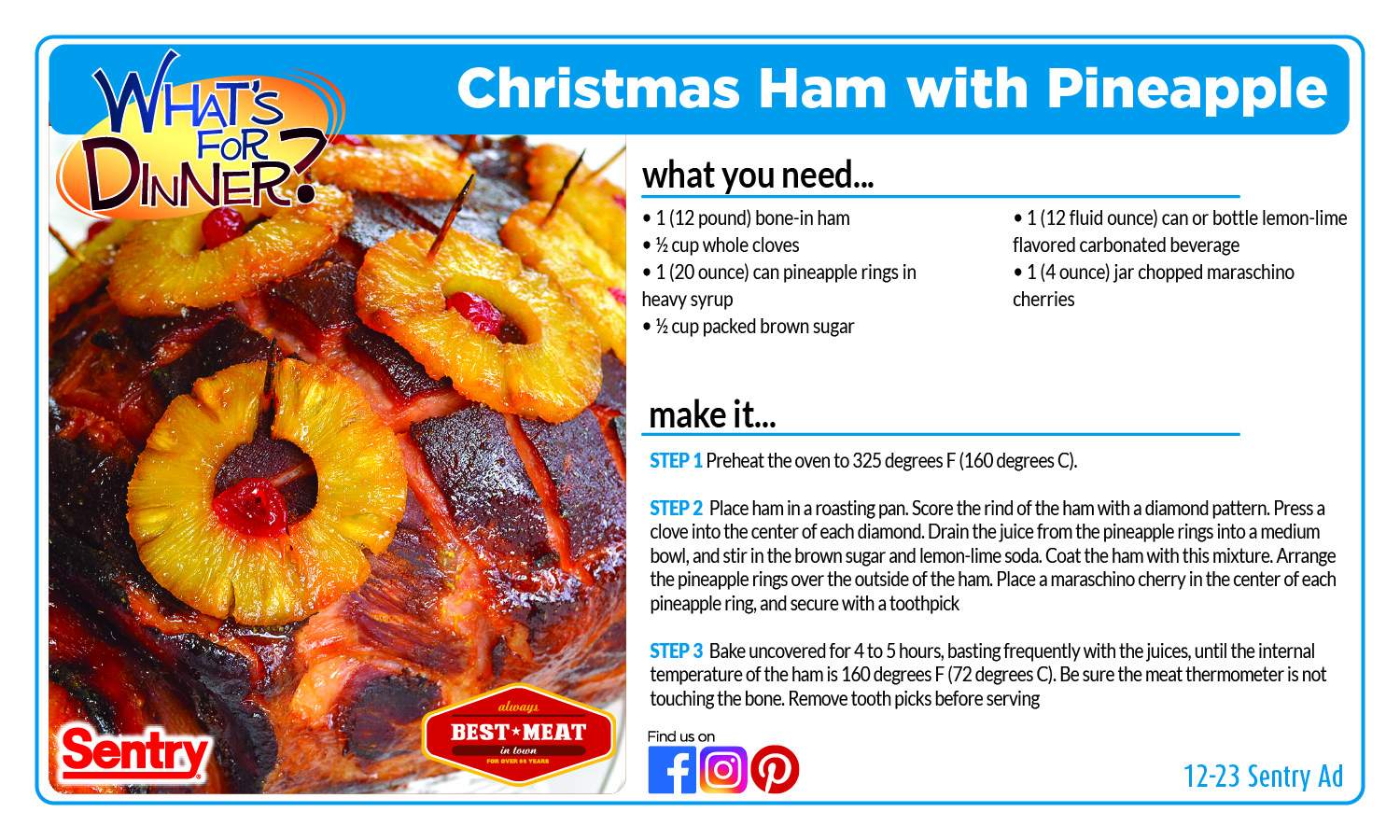 Recipe card for Christmas Ham with Pineapple
