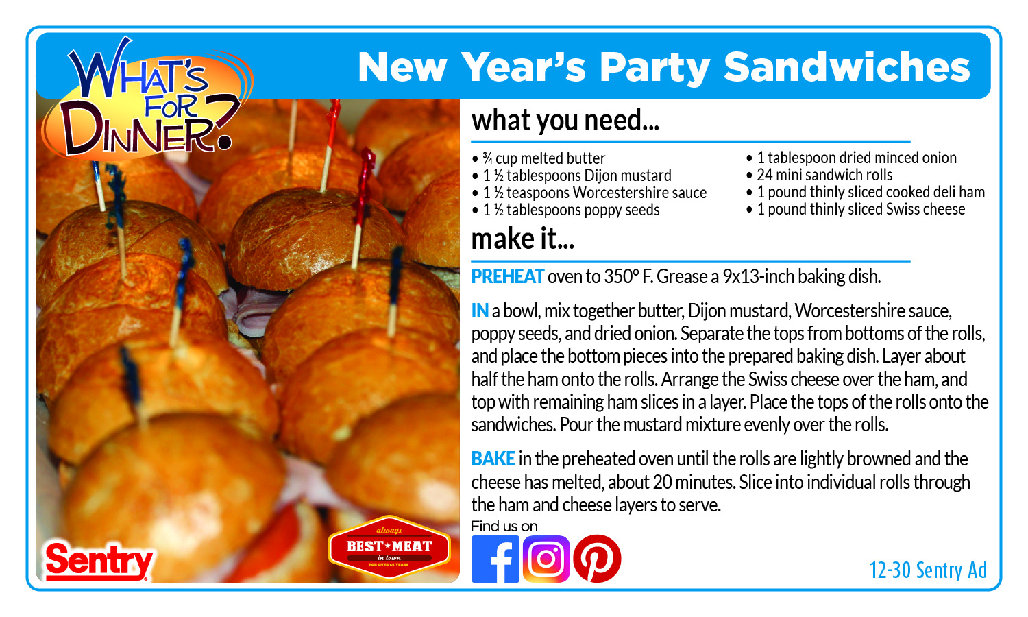 Recipe Card for New Years Party Sandwiches