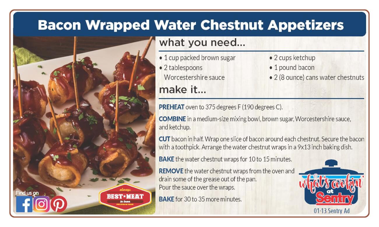 Recipe Card for Bacon Wrapped Water Chestnut Appetizers