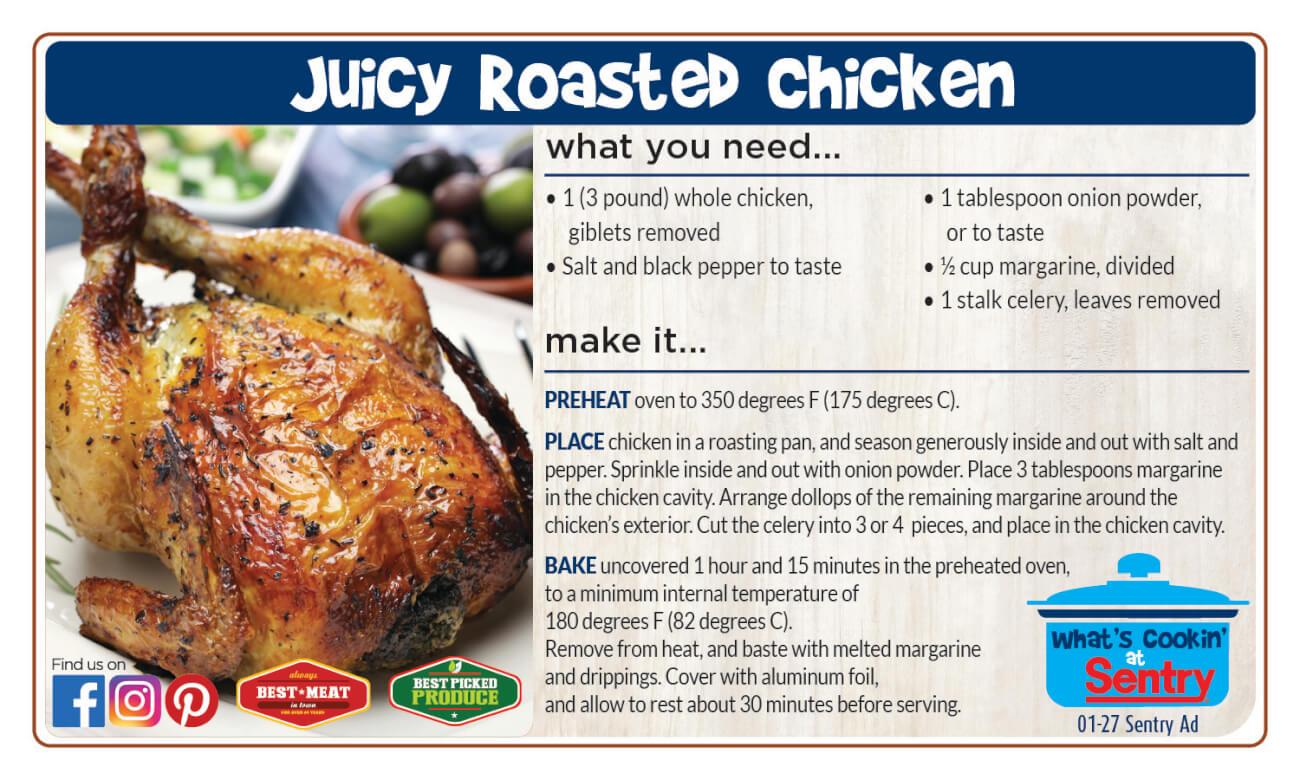 Recipe Card for Juicy Roasted Chicken