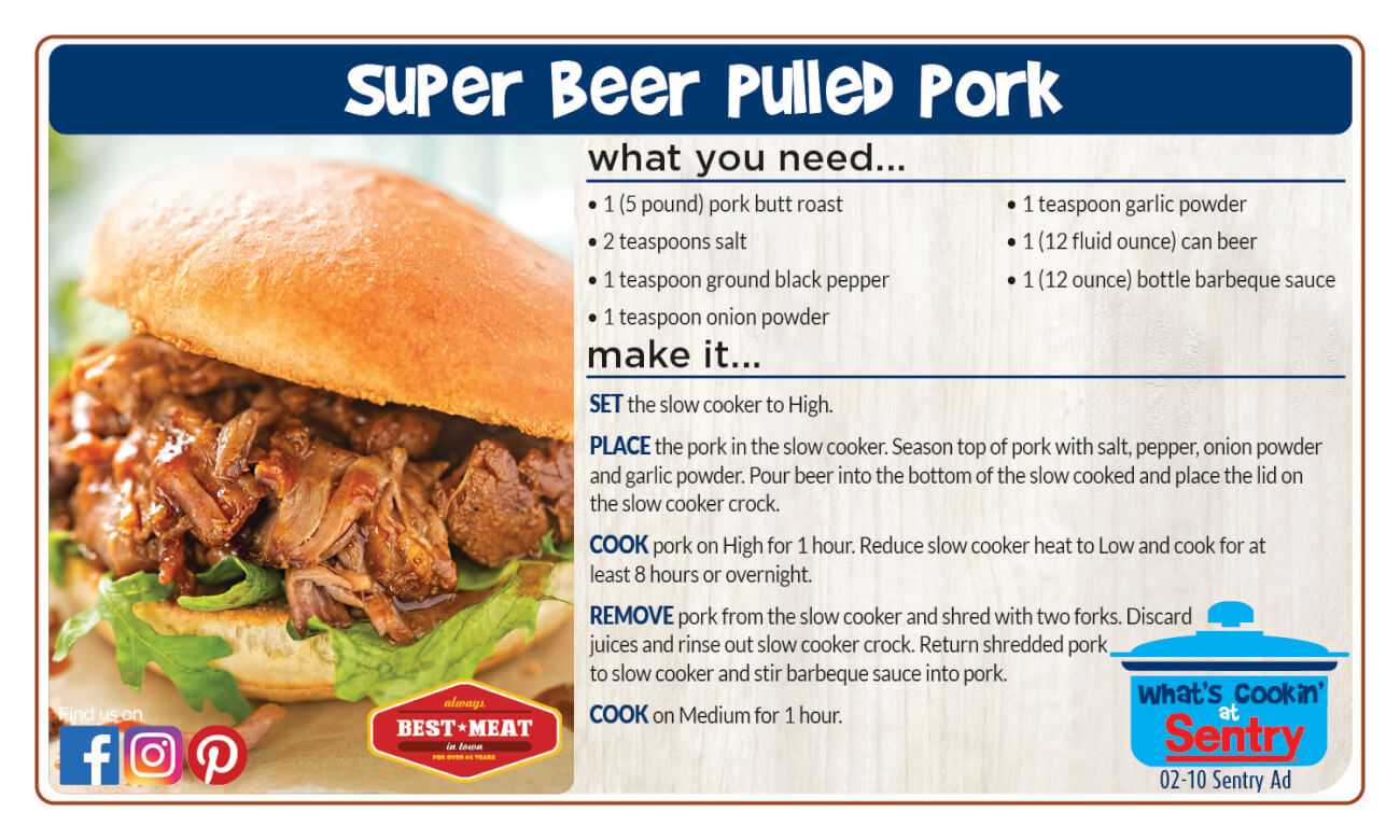 Super Beer Pulled Pork Recipe Card