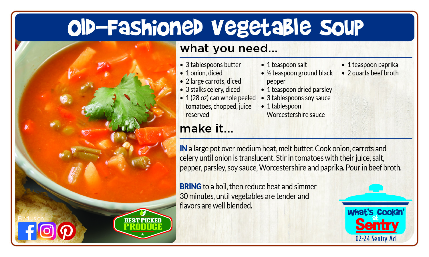 Recipe Card for Old-Fashioned Vegetable Soup