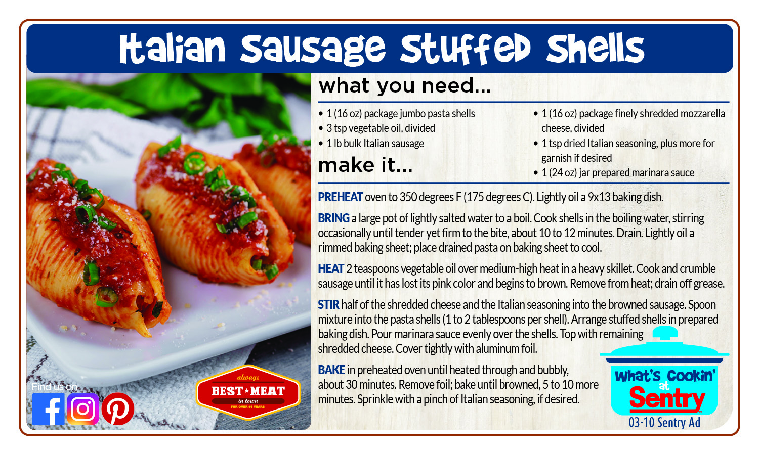 Recipe: Italian Sausage Stuffed Shells