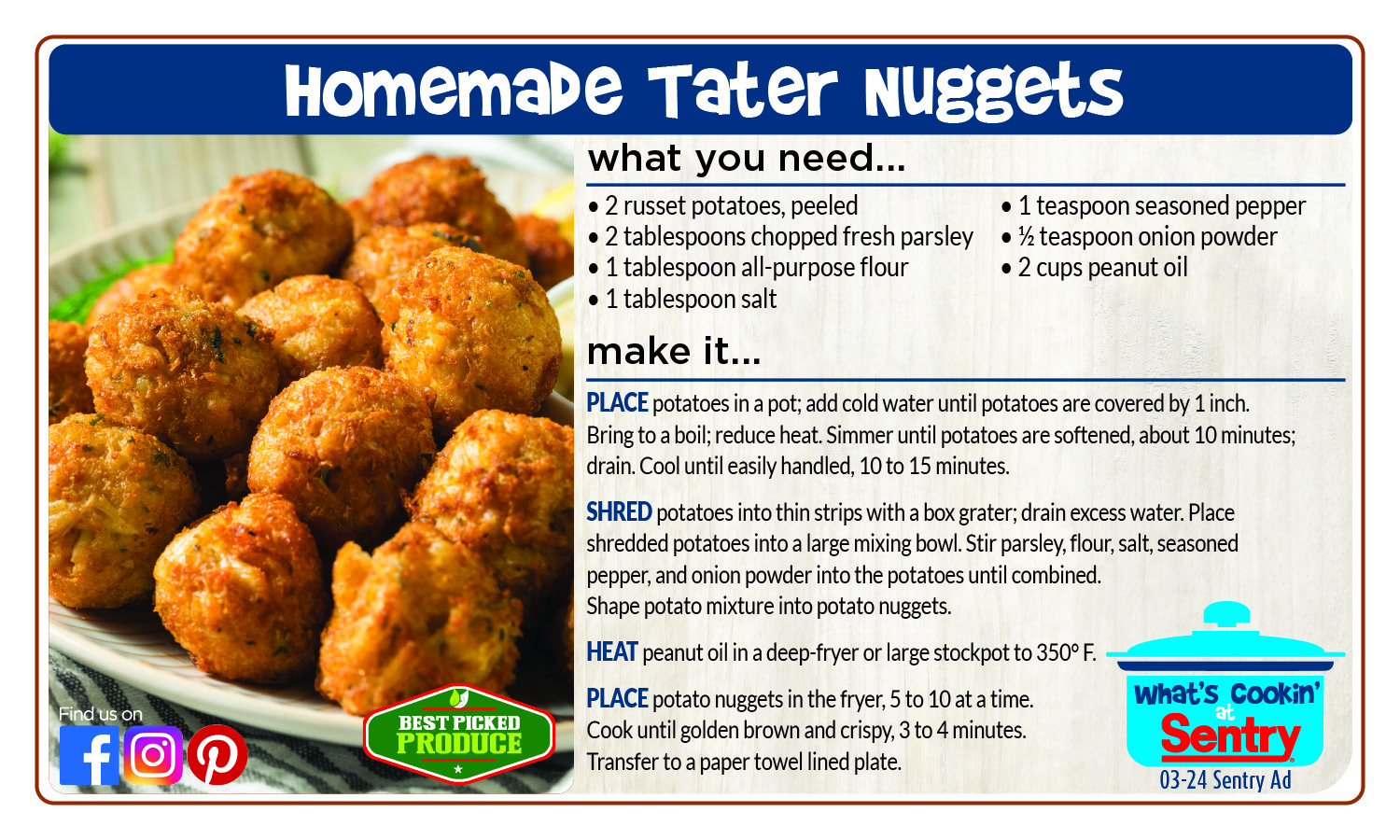 Recipe Card for Homemade Tater Nuggets