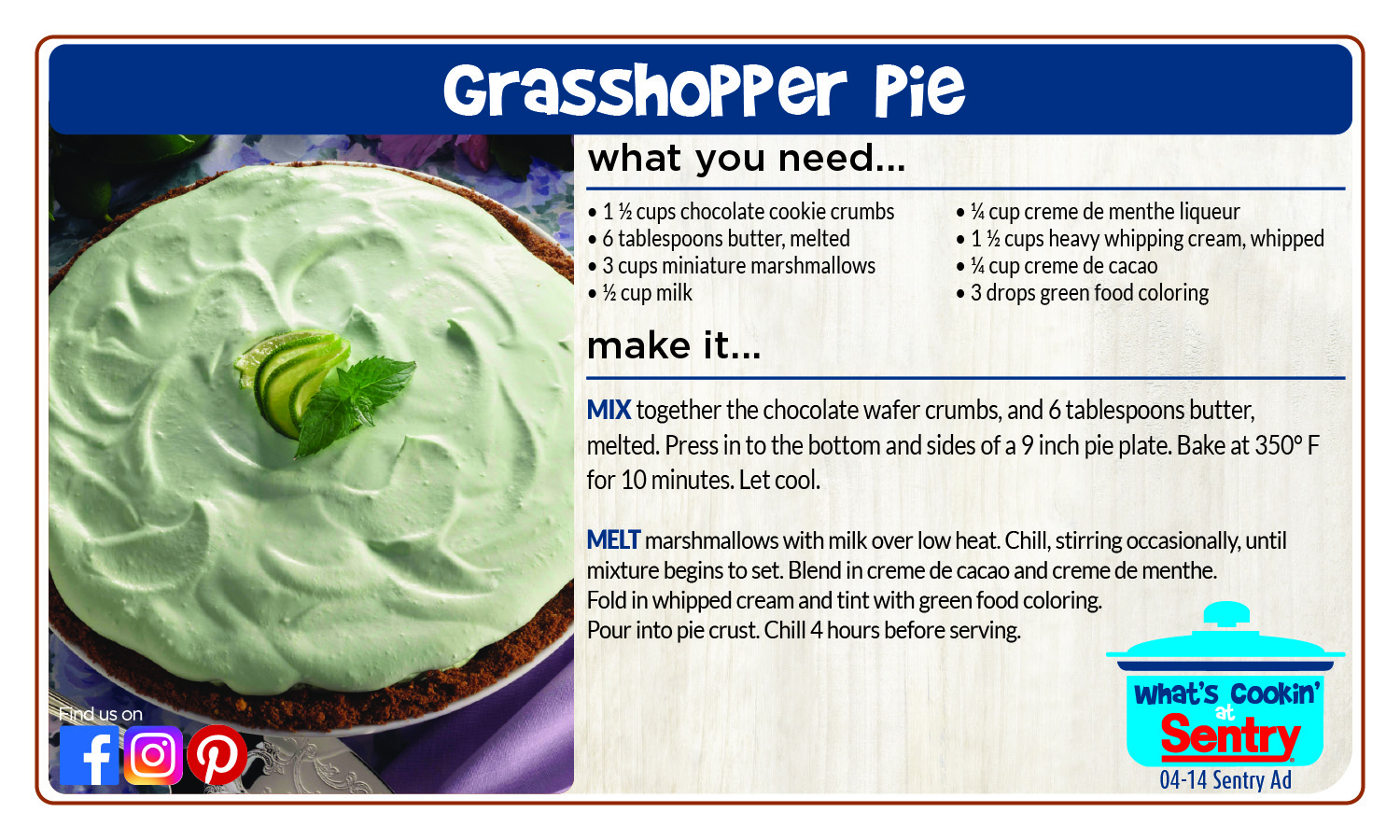 Recipe Card for Grasshopper Pie
