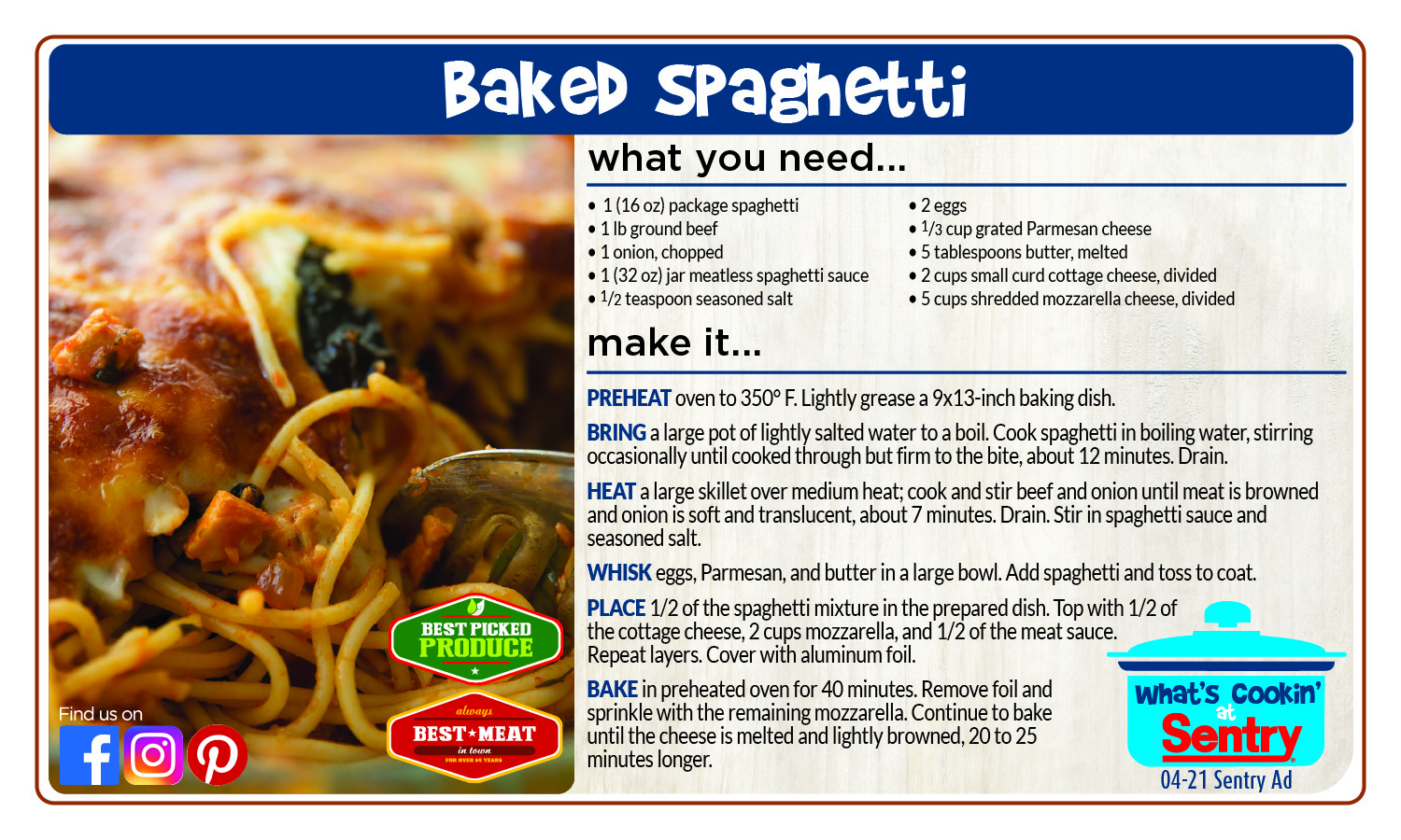 Recipe Card for Baked Spaghetti