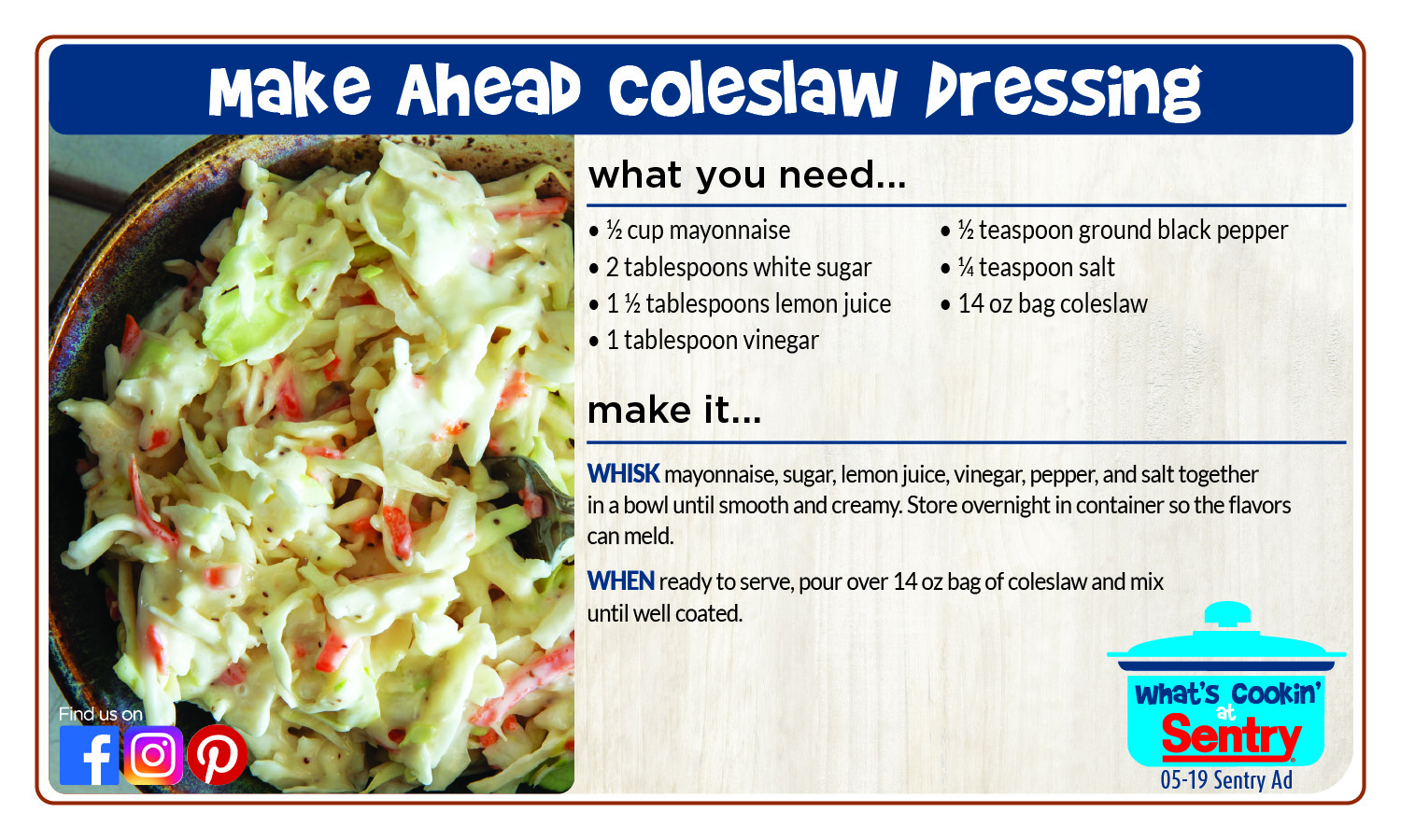 Recipe Card for Coleslaw Dressing