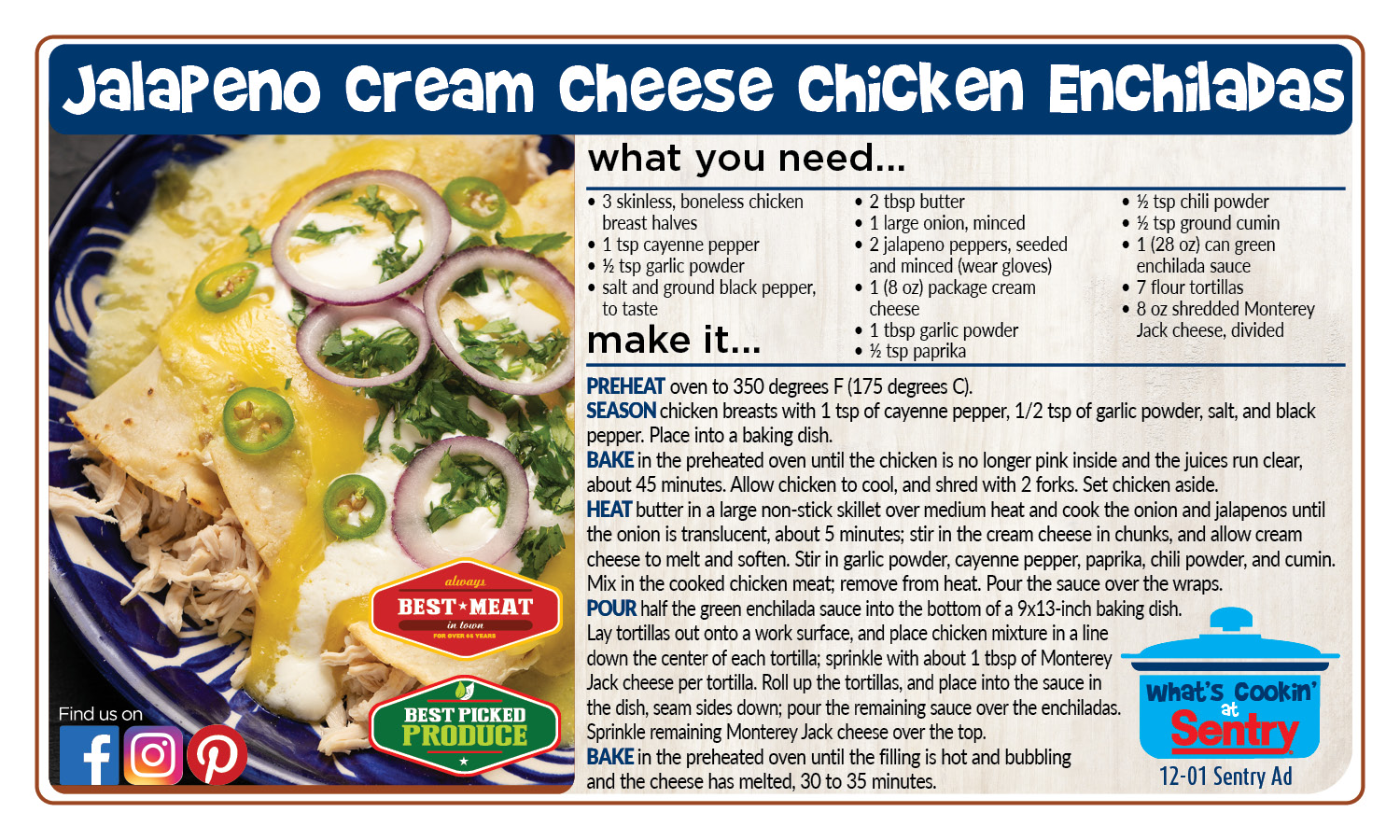 Recipe: Jalapeno Cream Cheese Chicken Enchiladas