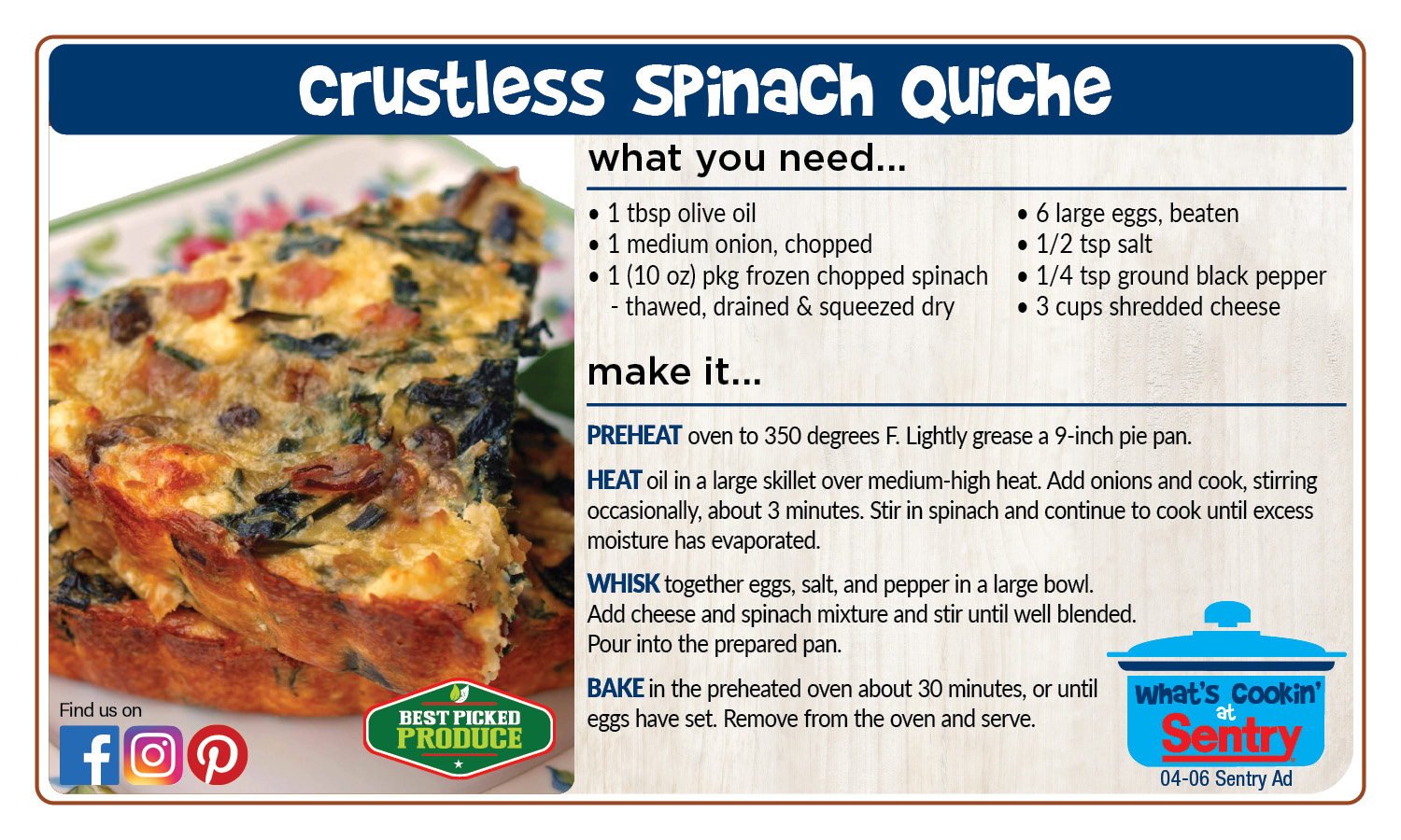 Recipe: Crustless Spinach Quiche
