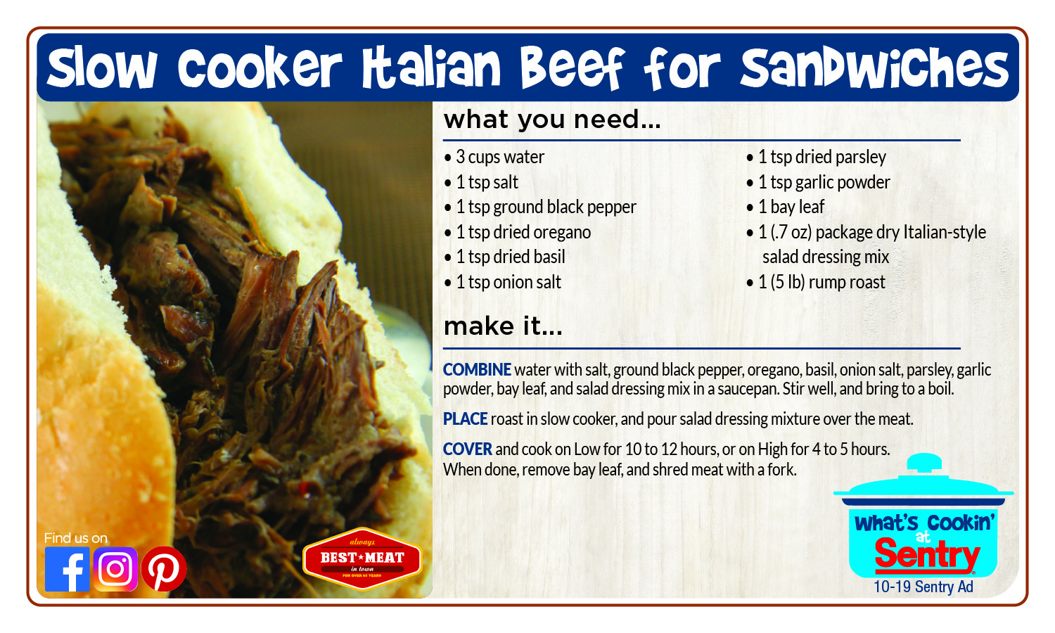 Slow Cooker Italian Beef for Sandwiches