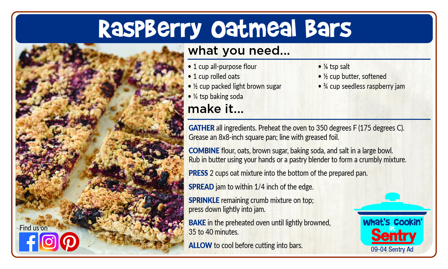 Recipe: Raspberry Oatmeal Bars