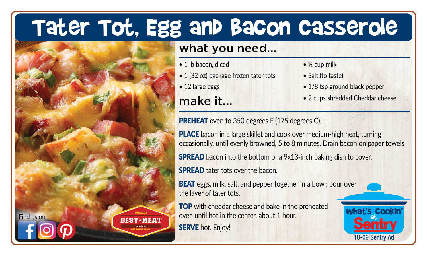Tater Tot, Egg and Bacon Casserole