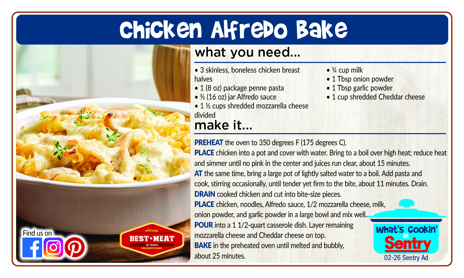 Chicken Alfredo Bake