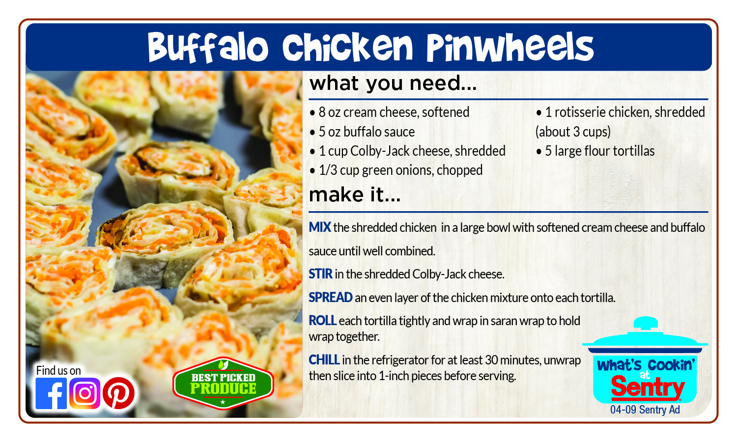 Buffalo Chicken Pinwheels