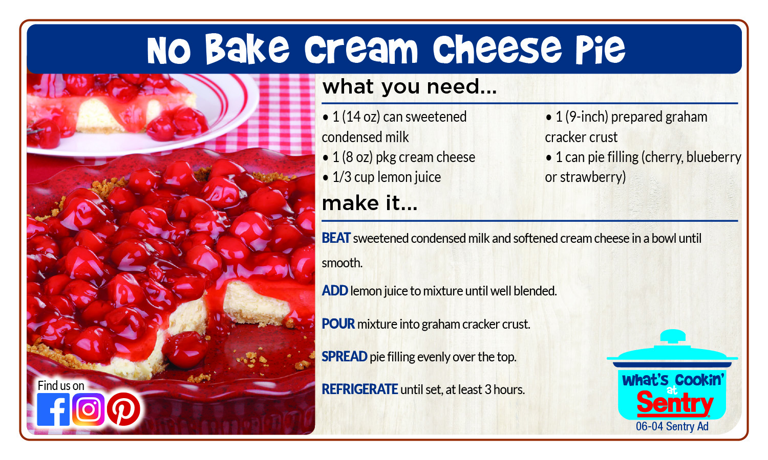 No Bake Cream Cheese Pie